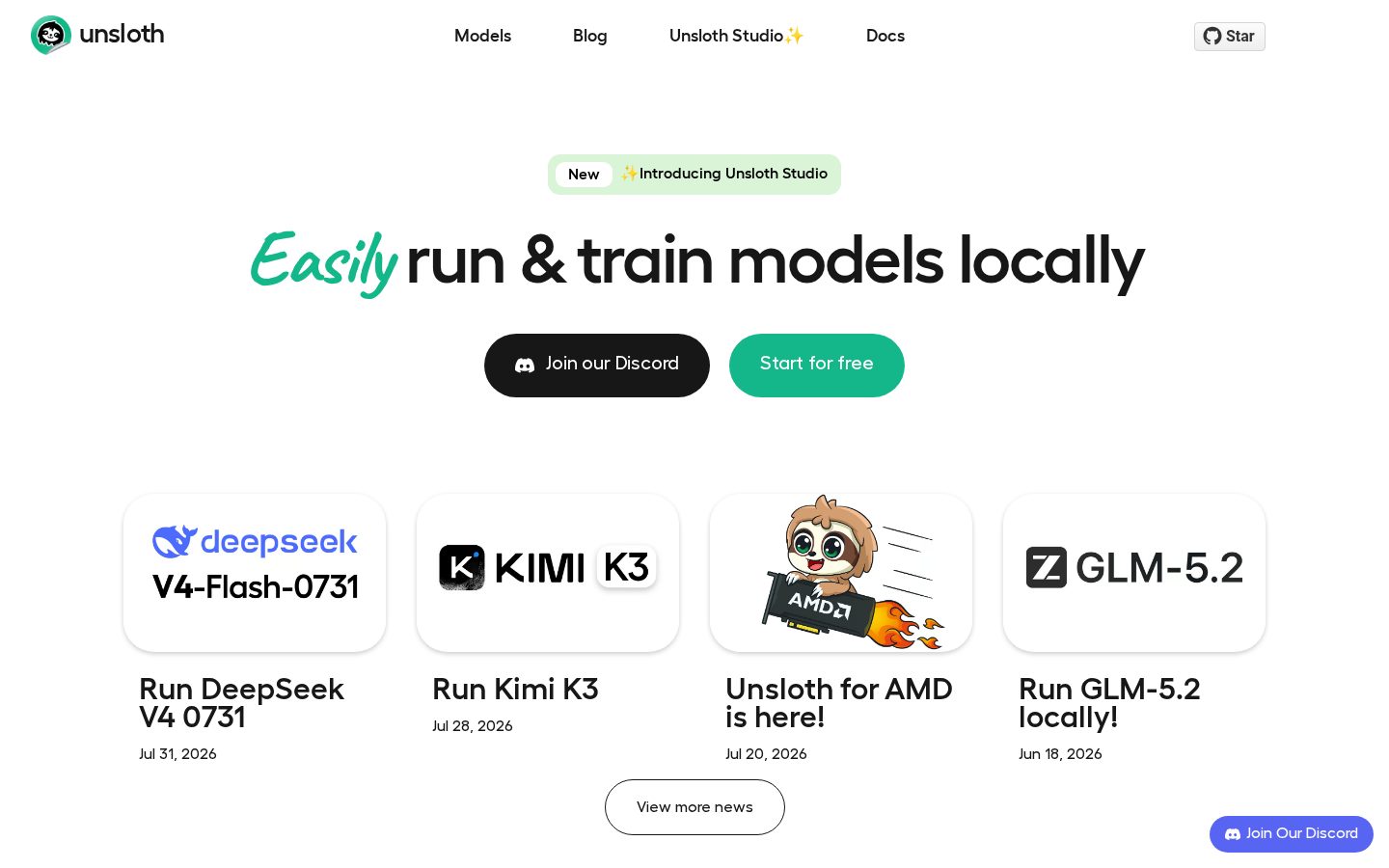 Unsloth Studio Homepage