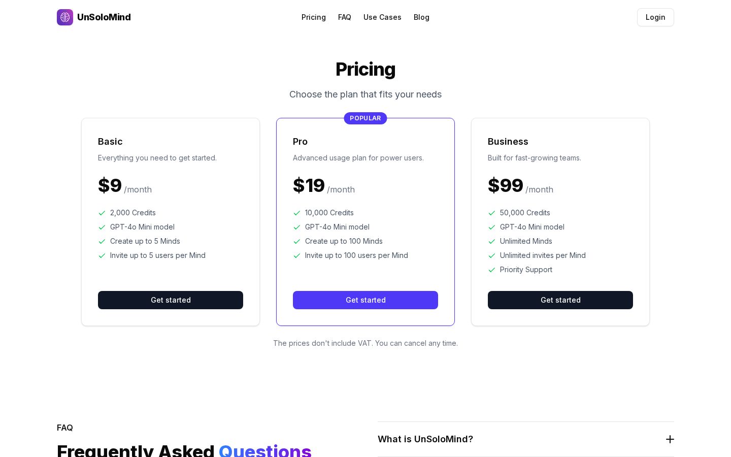 UnSoloMind Pricing