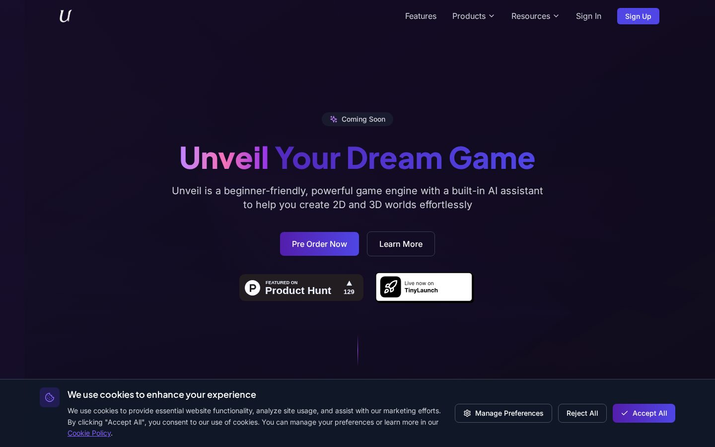 Unveil Homepage