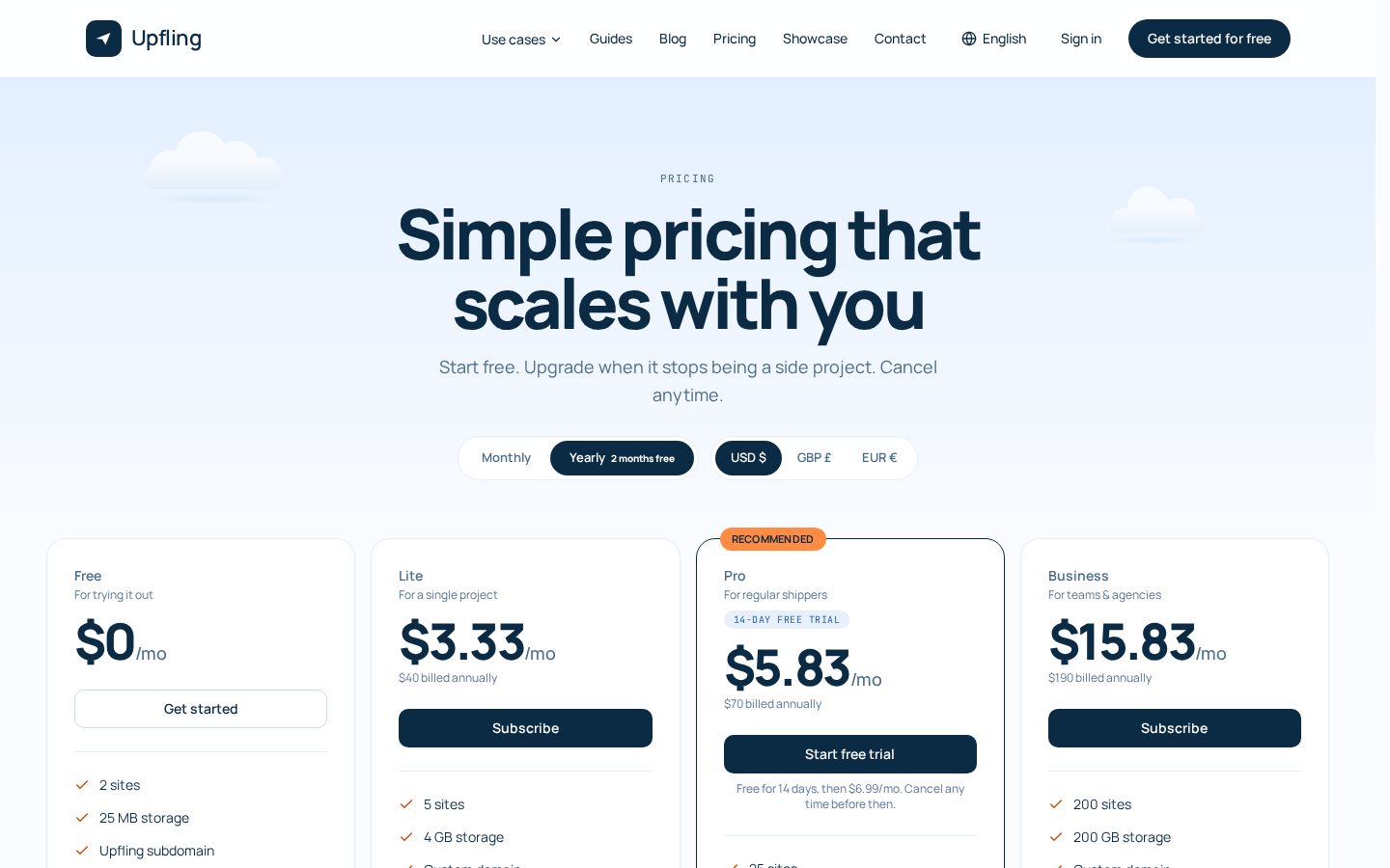 Upfling.host Pricing