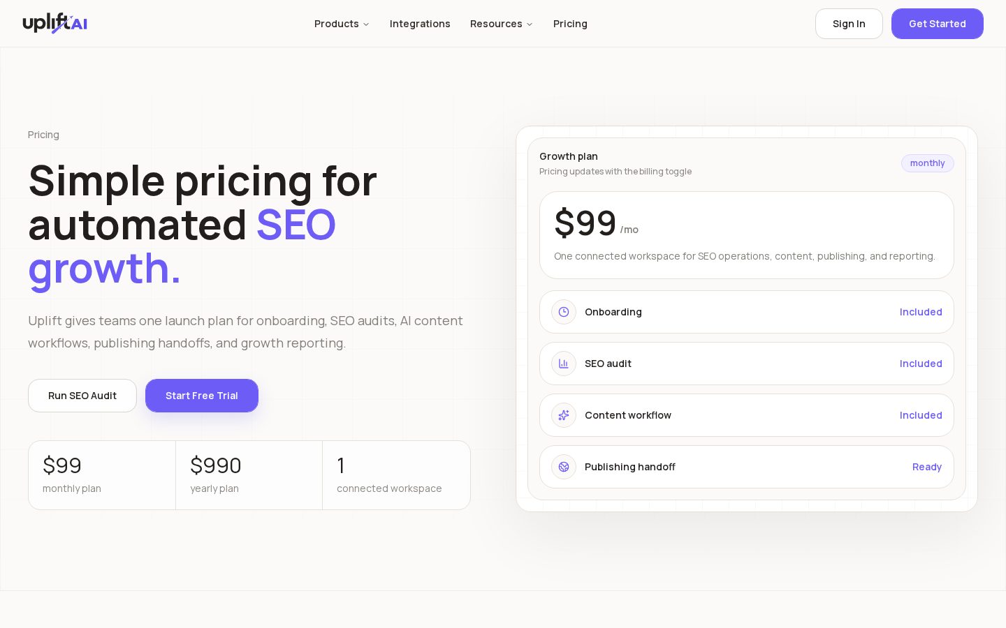 UpliftAI SEO on Autopilot Pricing