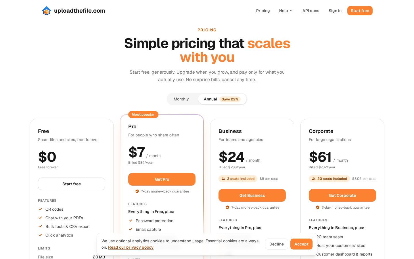 uploadthefile.com Pricing