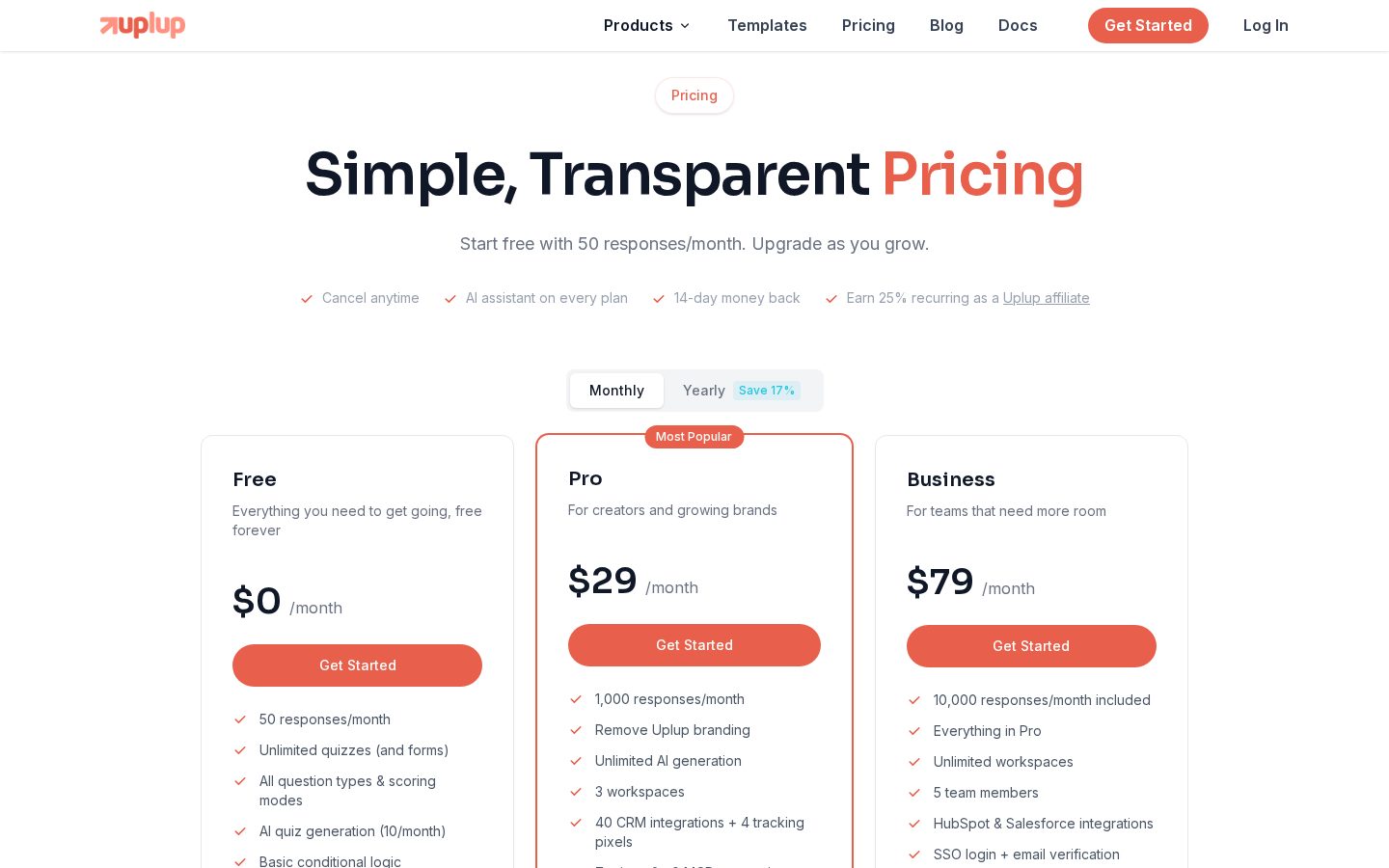 Uplup Pricing