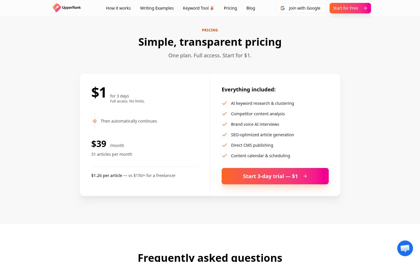 UpperRank Pricing