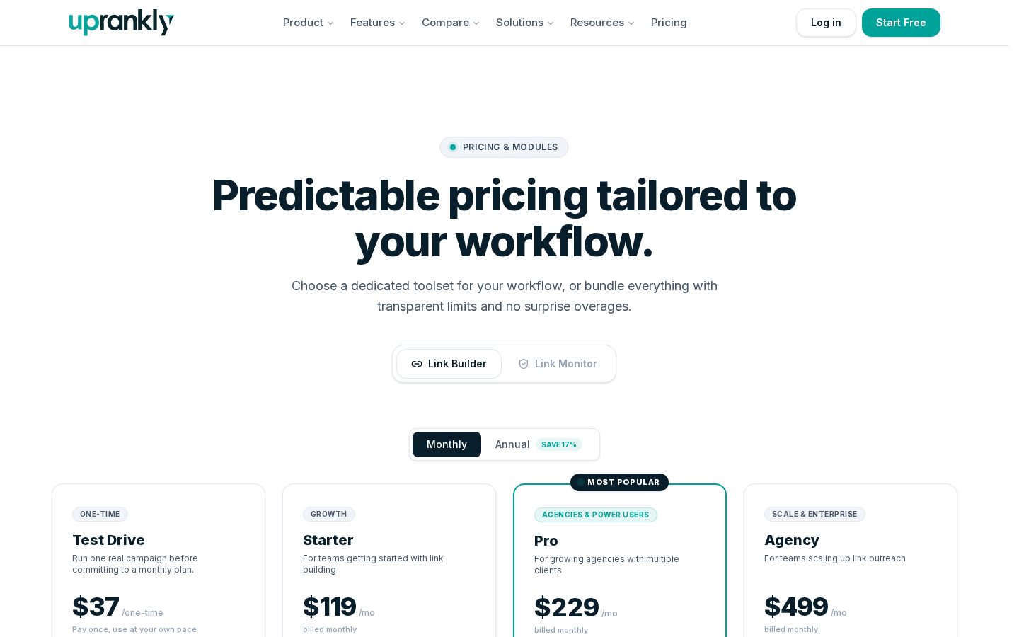 Uprankly LinkPro Pricing