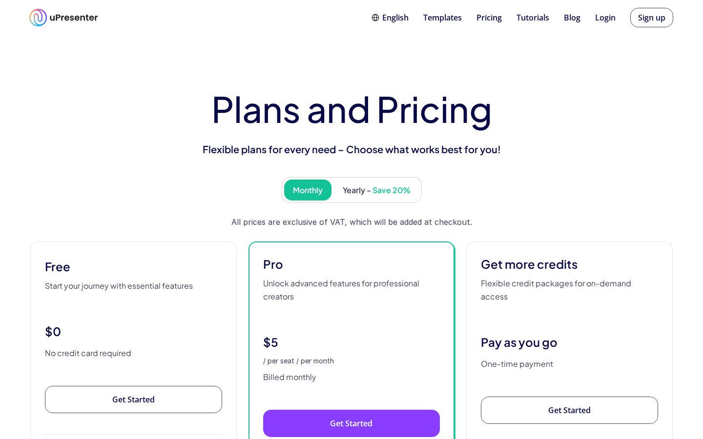 uPresenter Pricing
