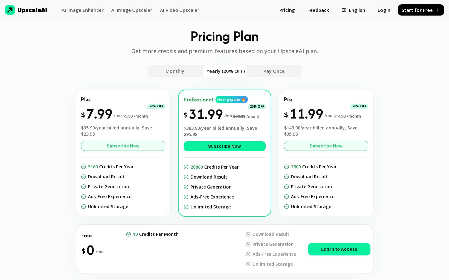 UpscaleAI Pricing
