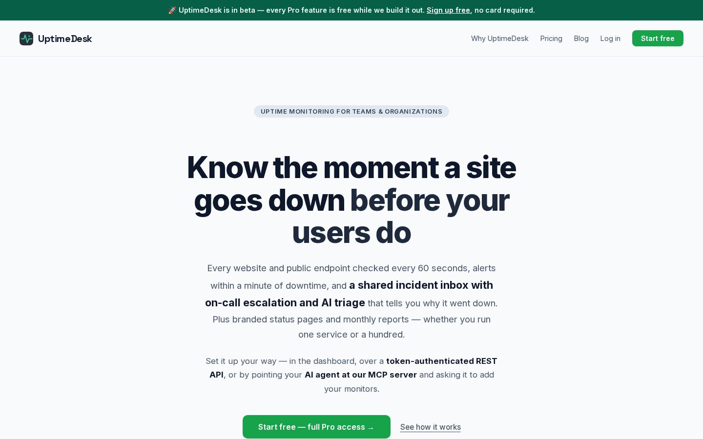 UptimeDesk Homepage
