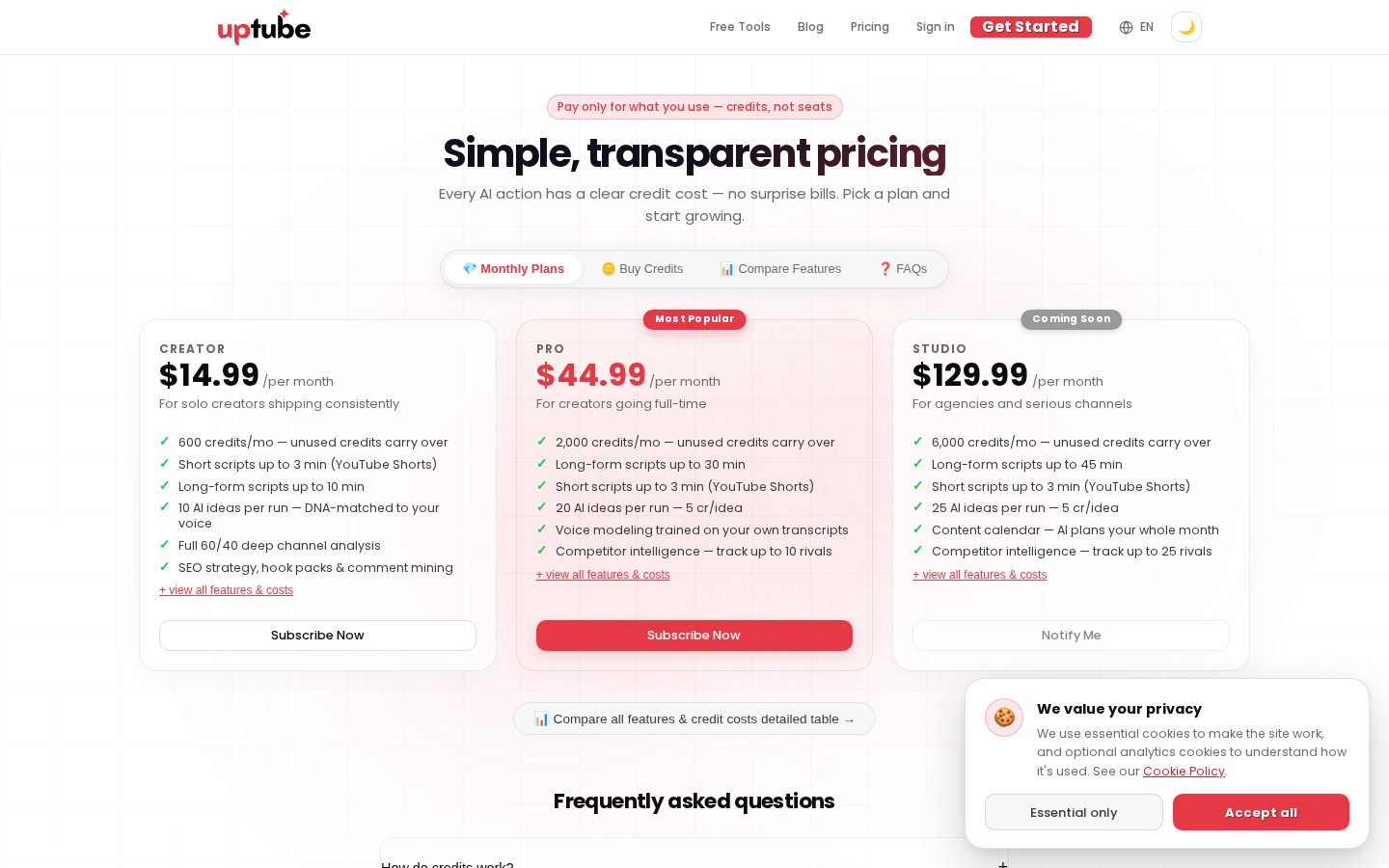 UpTube Pricing