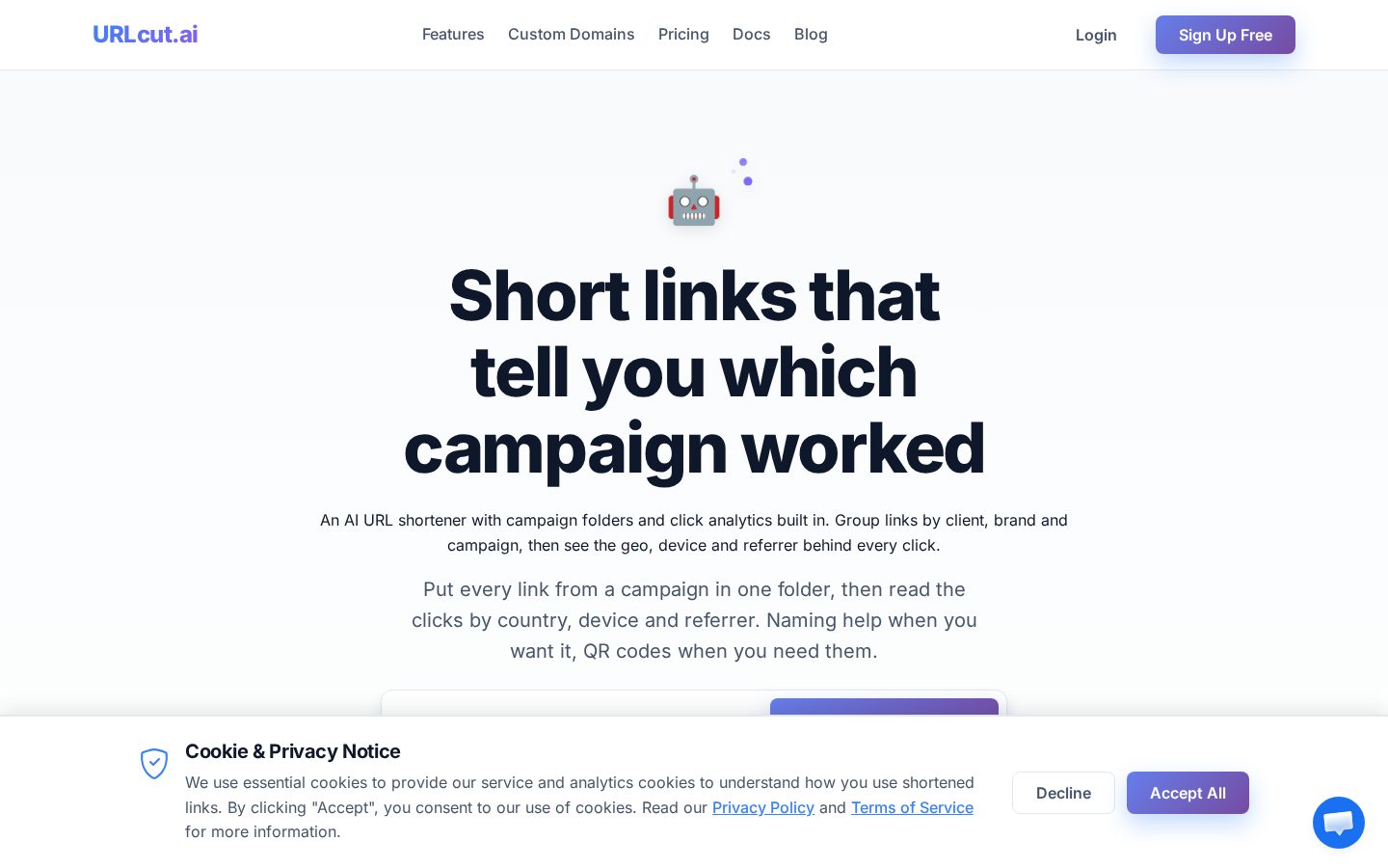 URLcut.ai Homepage