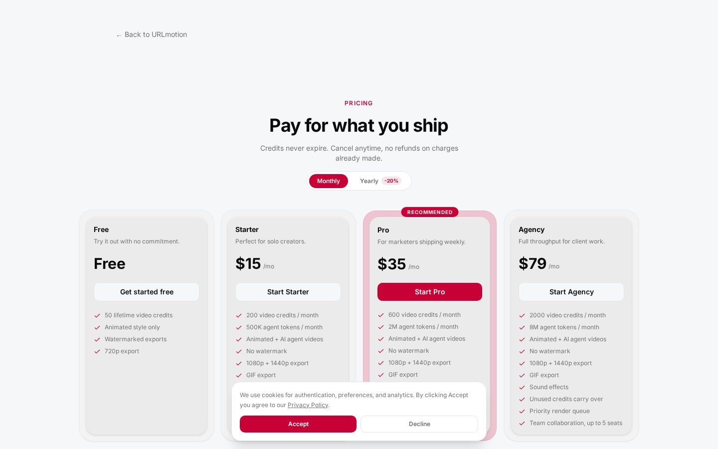 URLmotion Pricing