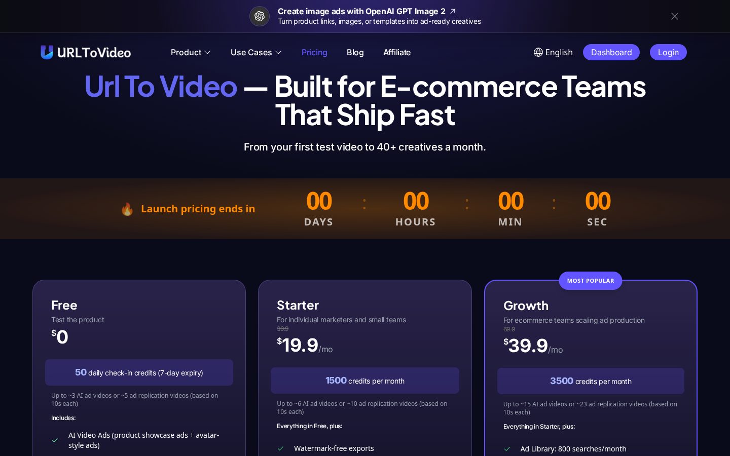 UrlToVideo Pricing