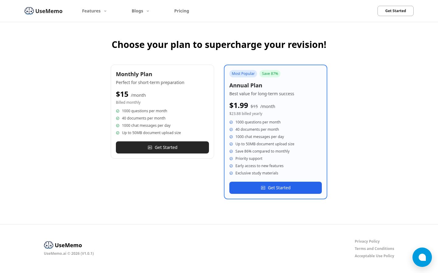 UseMemo.ai Pricing
