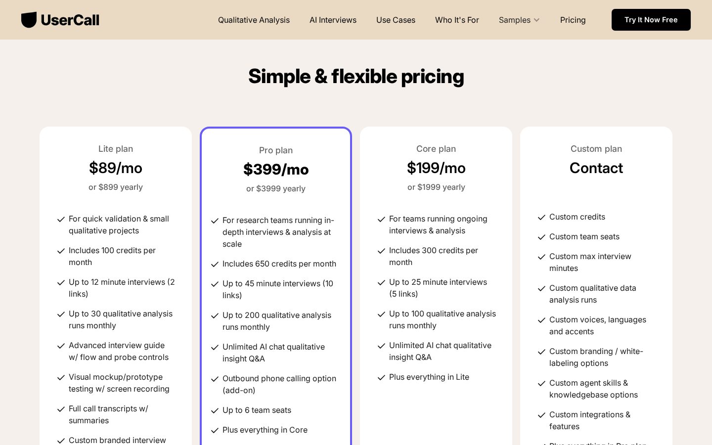 Usercall Triggers Pricing
