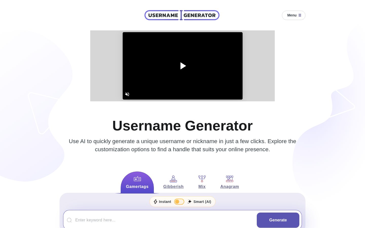 Username Generator Homepage
