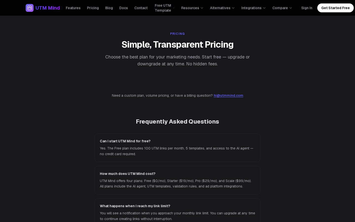 UTM Mind Pricing