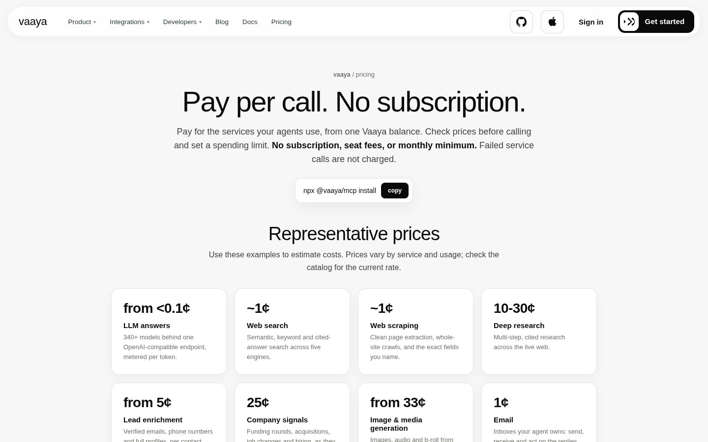 Vaaya Pricing