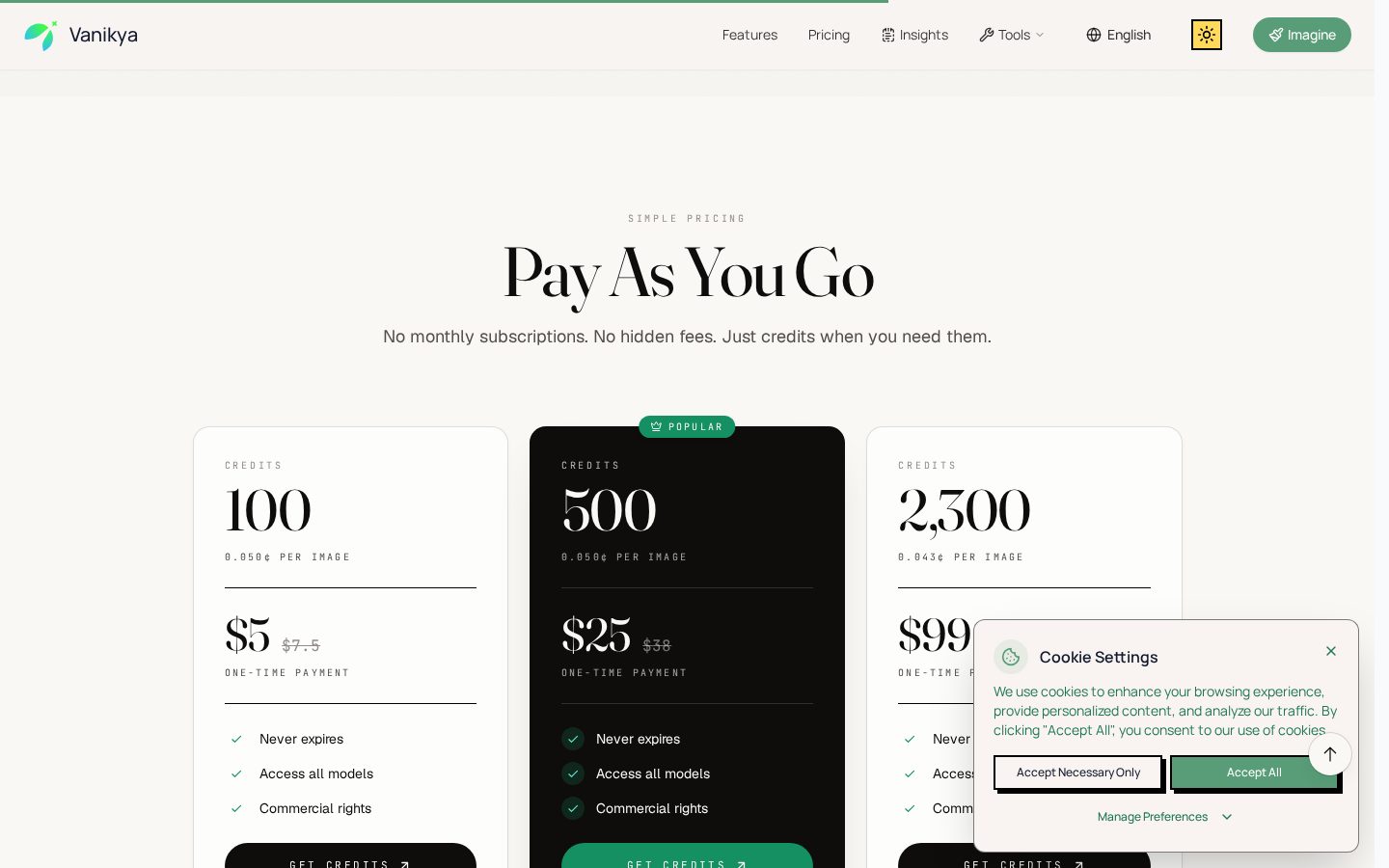 Vanikya Pricing