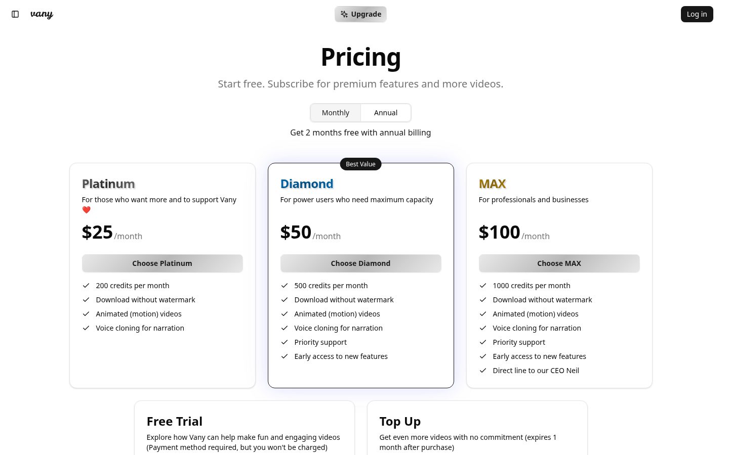 Vany Pricing