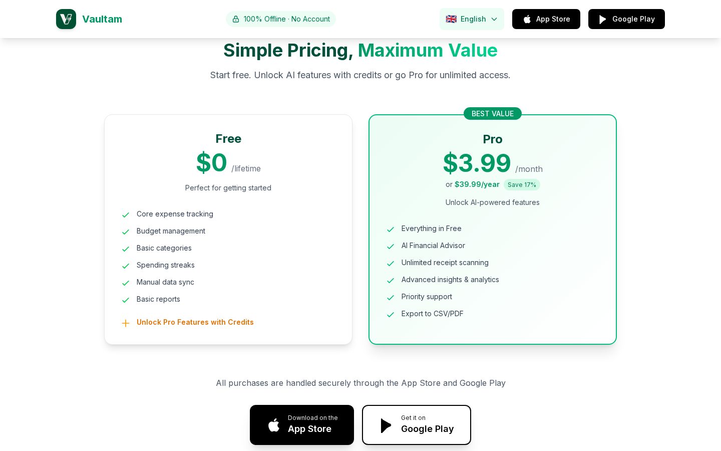 Vaultam Pricing