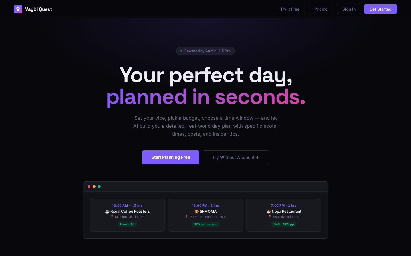 Vaybl Quest Homepage