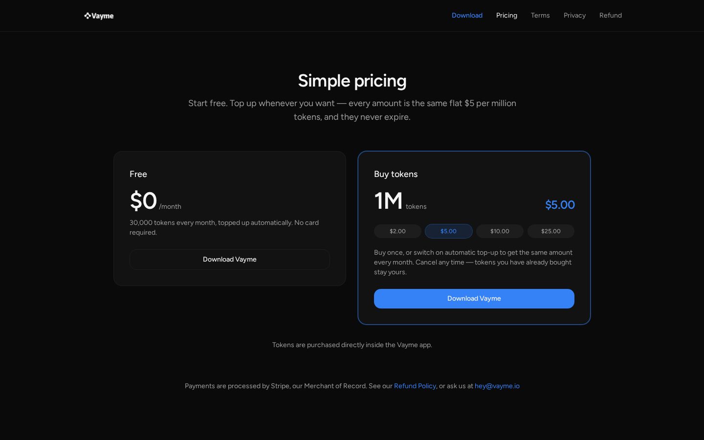Vayme Pricing