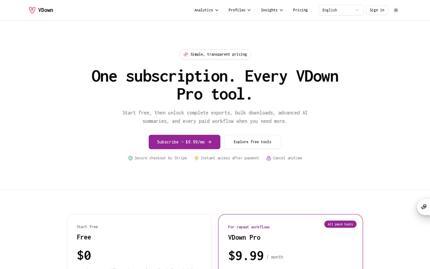 VDown Pricing