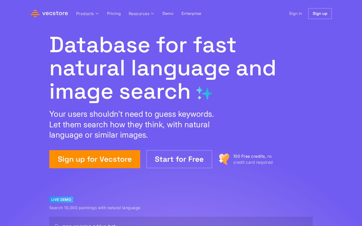 Vecstore Homepage
