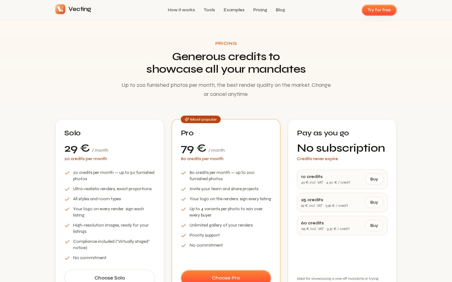 Vecting Pricing