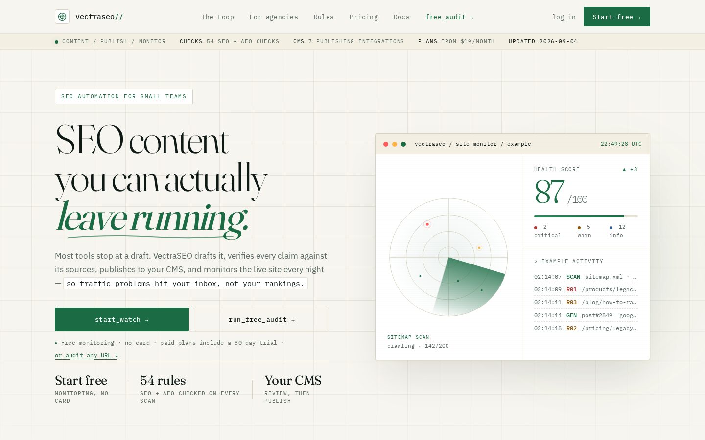 VectraSEO Homepage