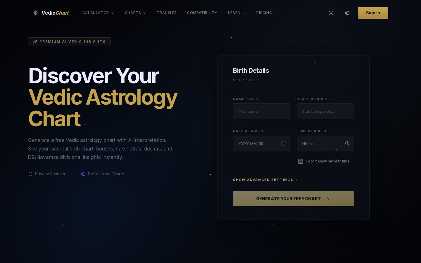 Vedic Astrology Chart Homepage