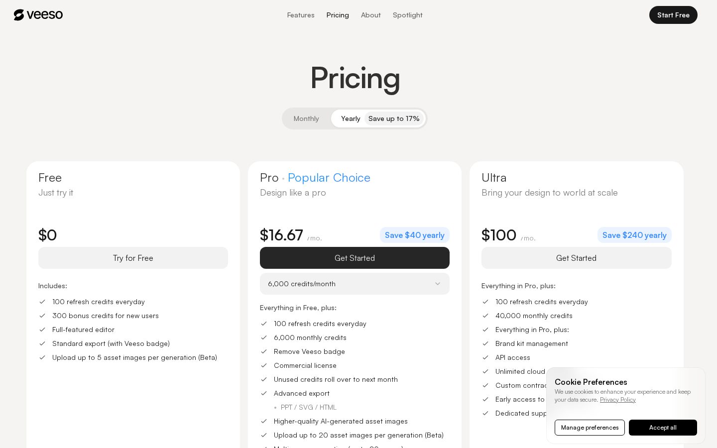 Veeso AI Pricing