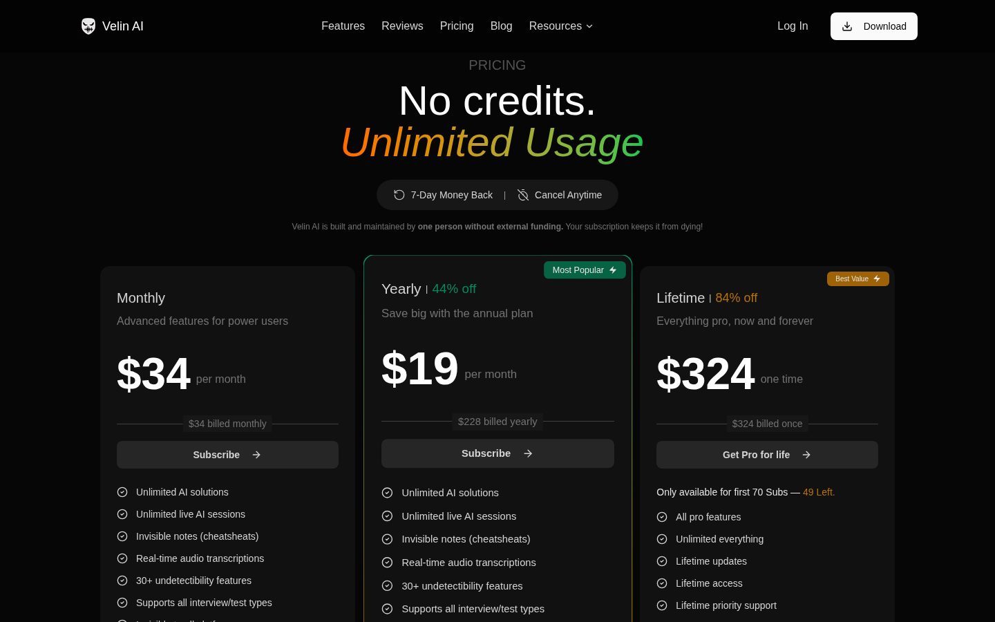 Velin AI Pricing