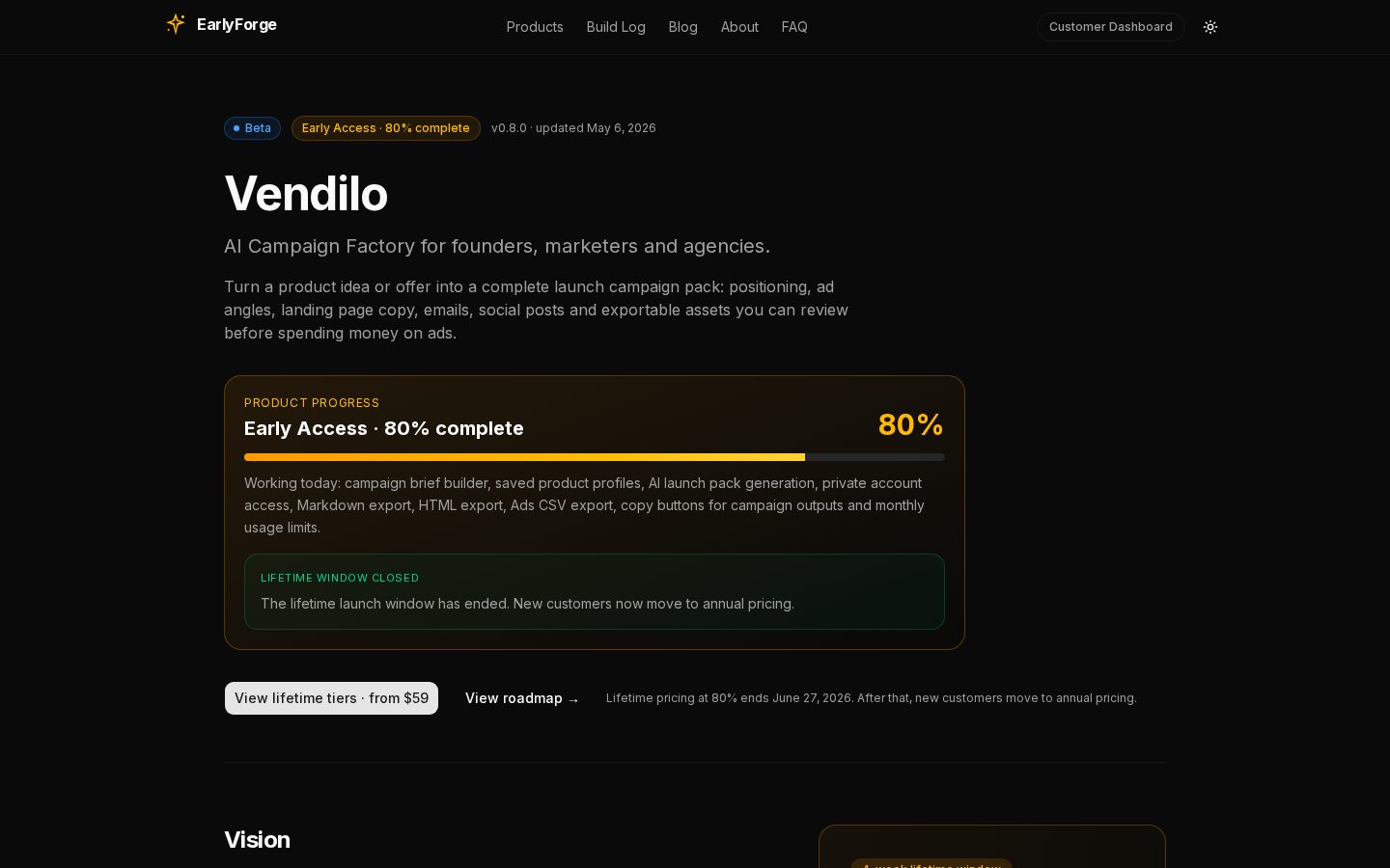 Vendilo Homepage