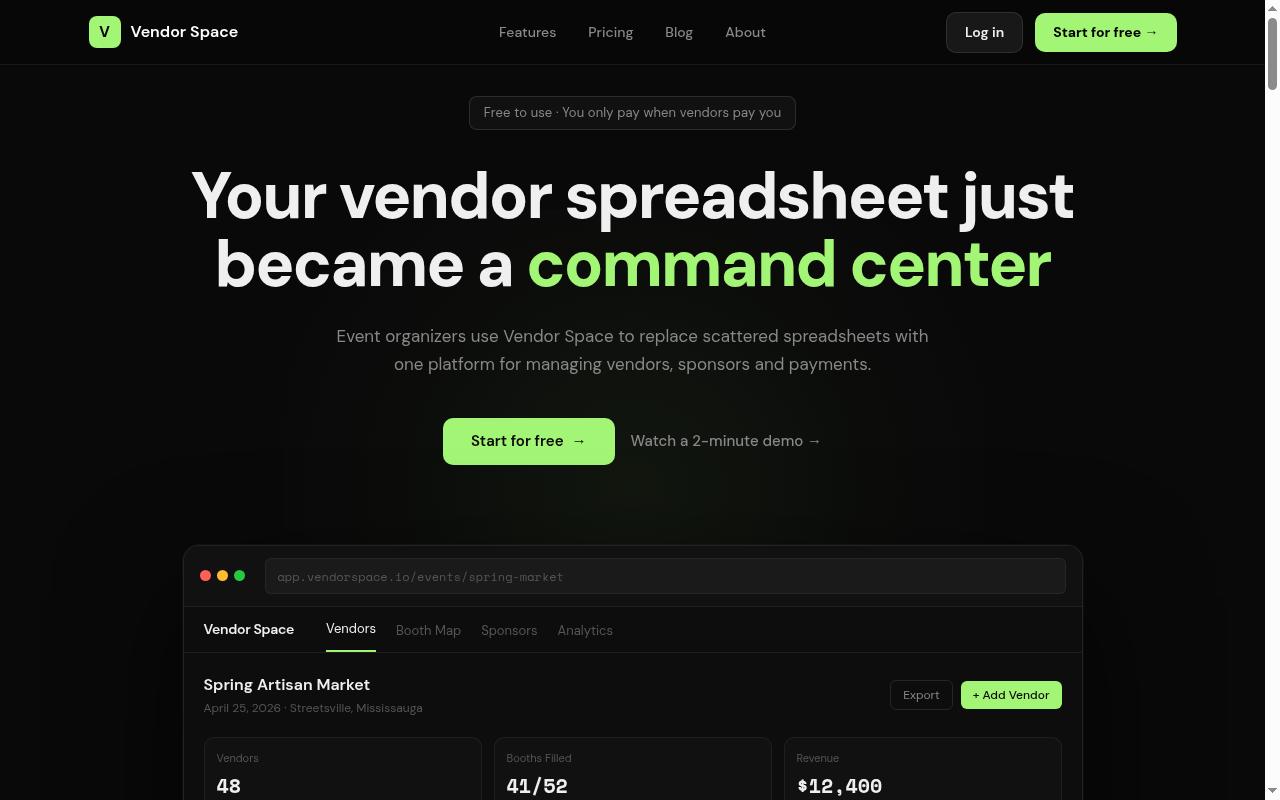 Vendor Space Homepage