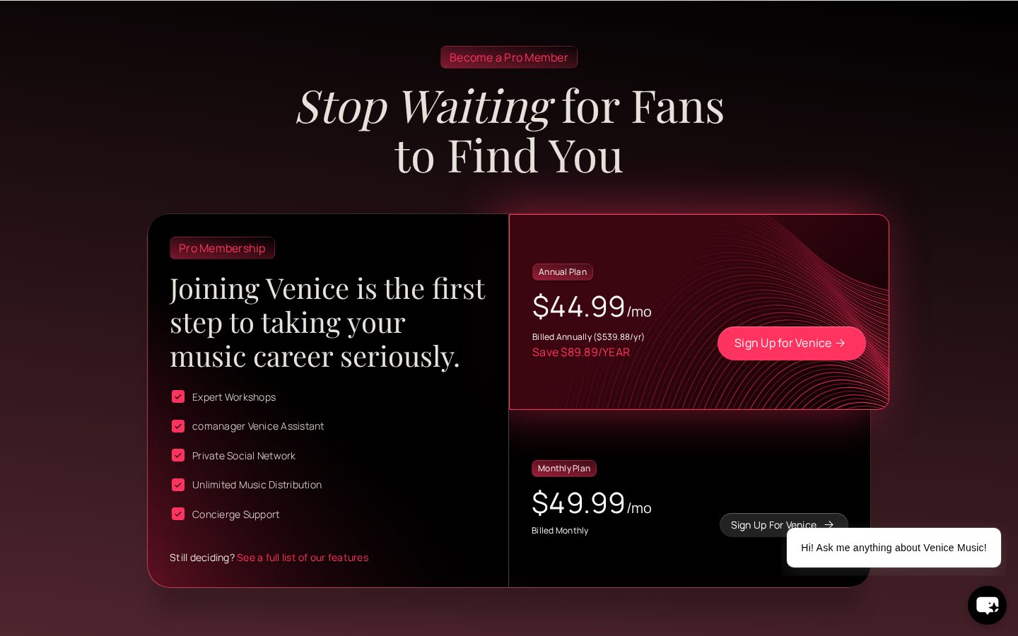 Venice Music Pricing