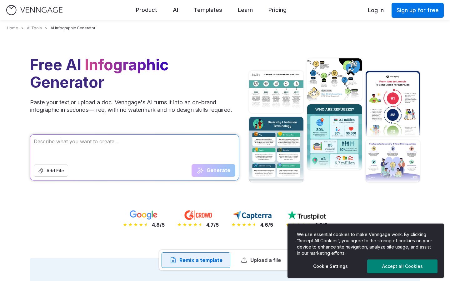 Venngage AI Infographics Homepage