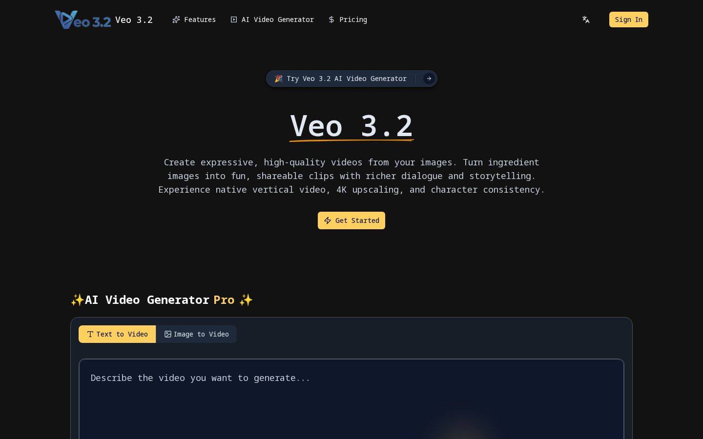 Veo 3.2 Homepage