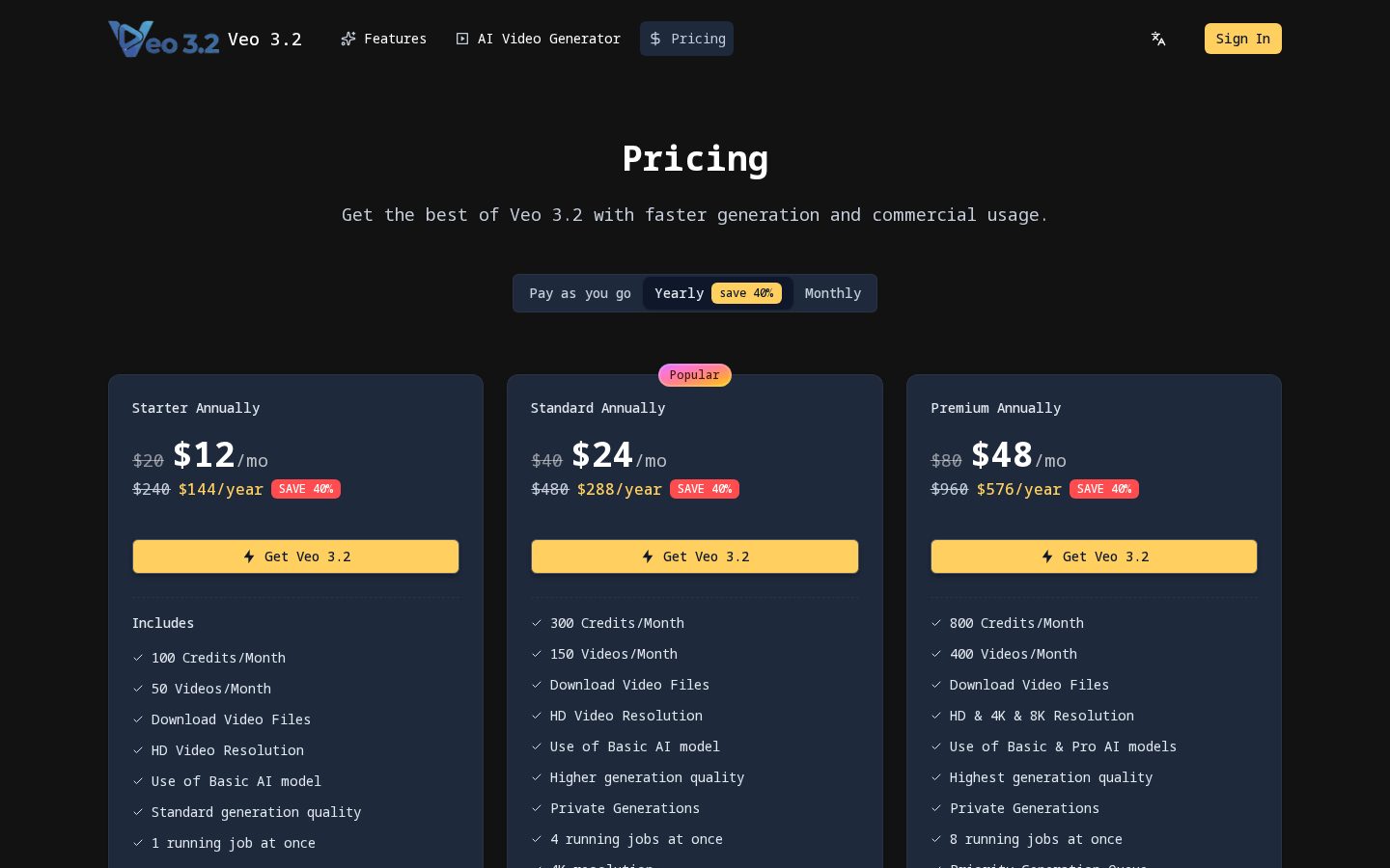 Veo 3.2 Pricing