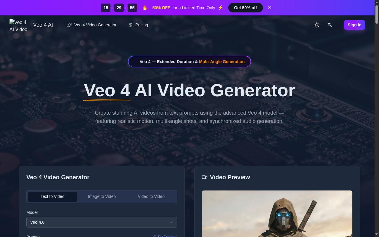 Veo 4 AI Homepage