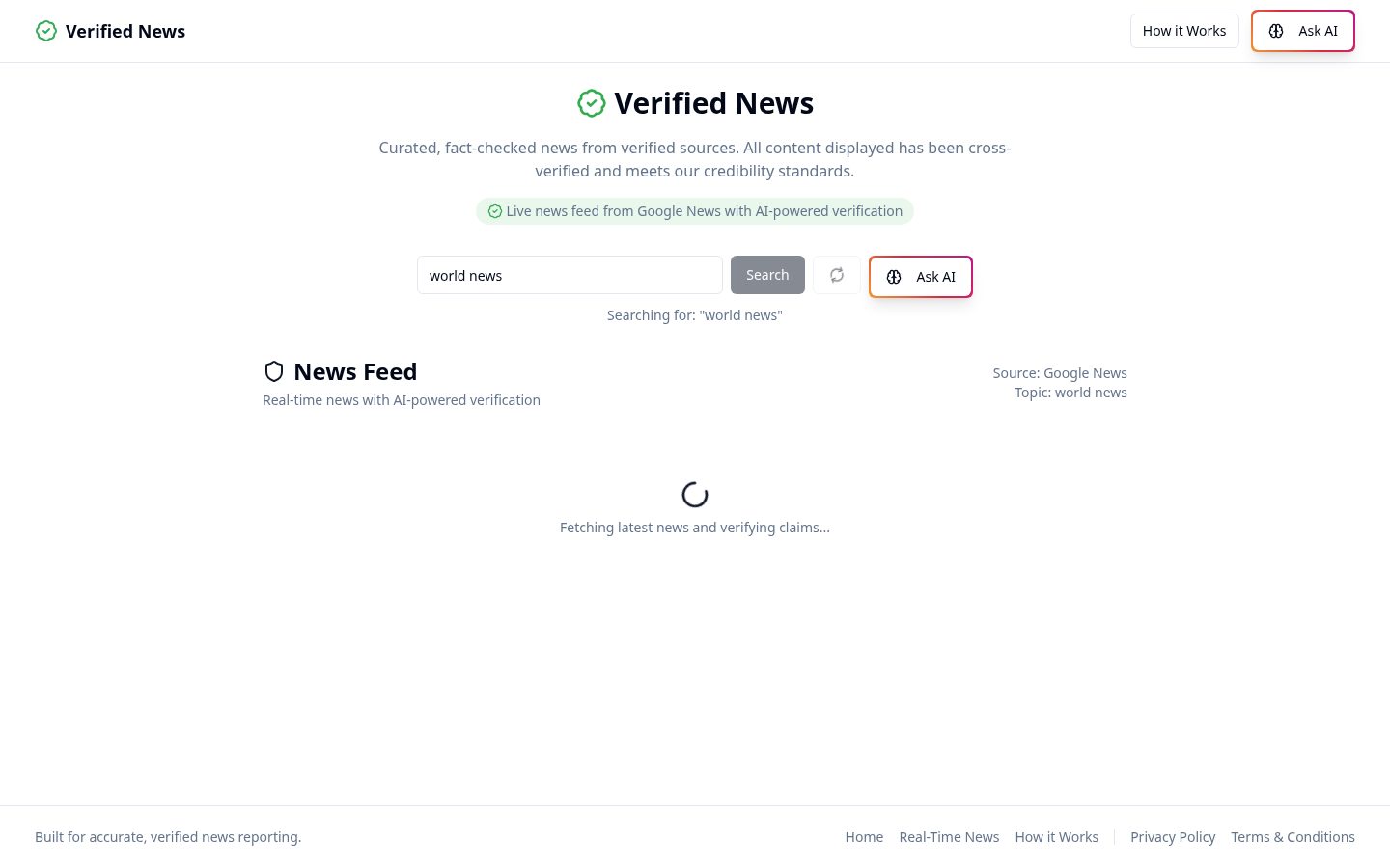 Verified News AI Homepage