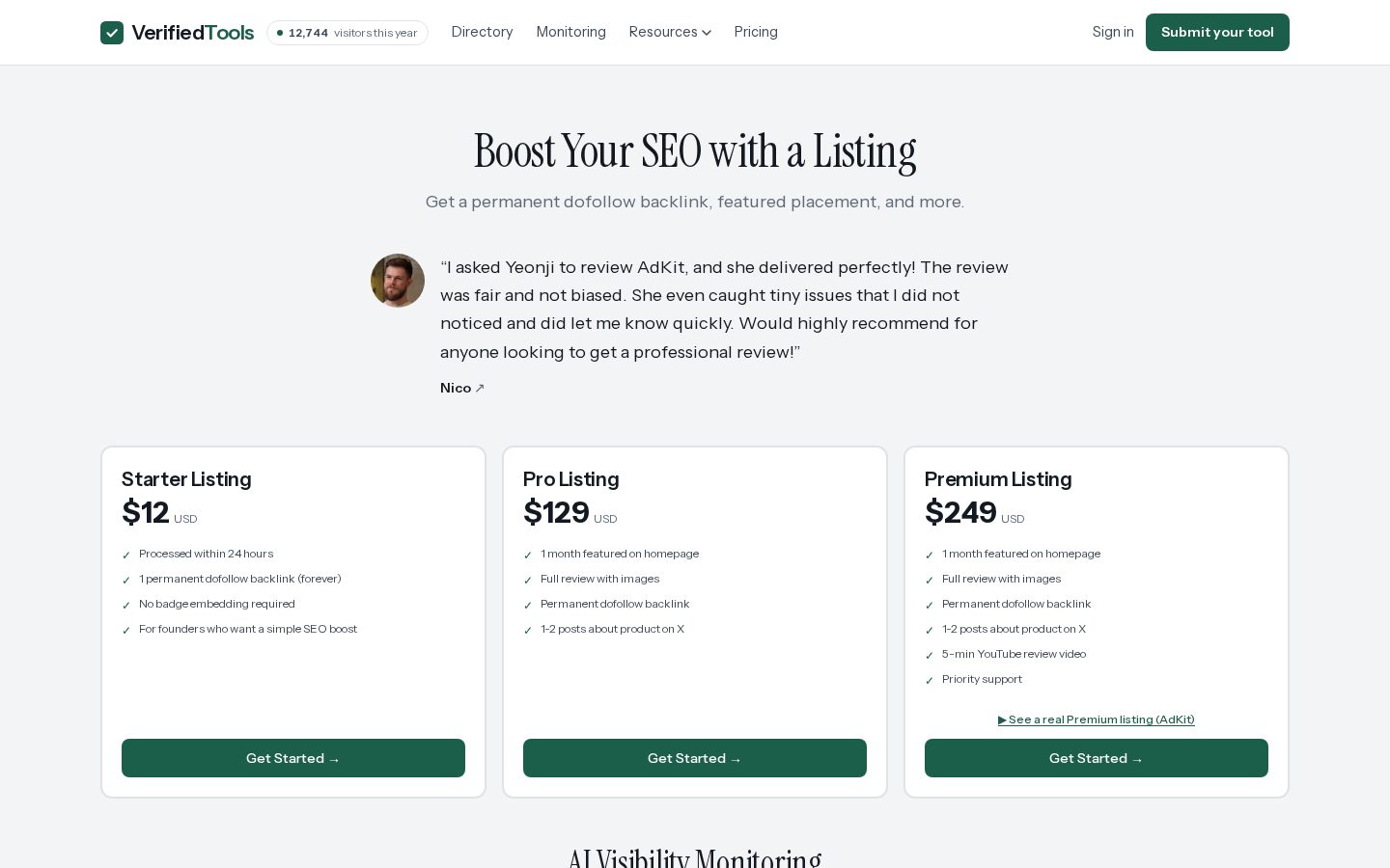 Verified Tools Pricing