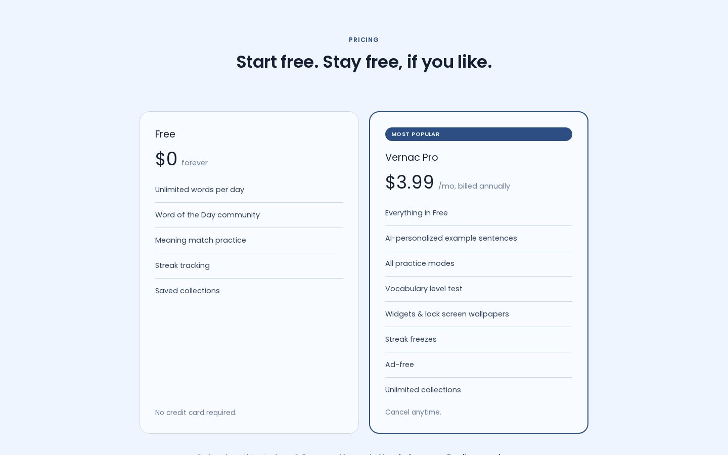 Vernac Pricing