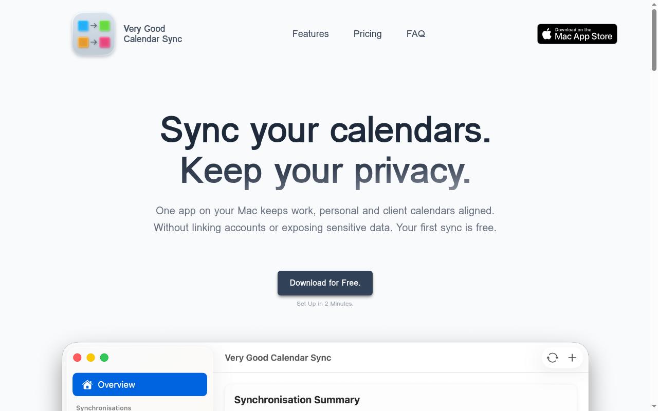 Very Good Calendar Sync Homepage
