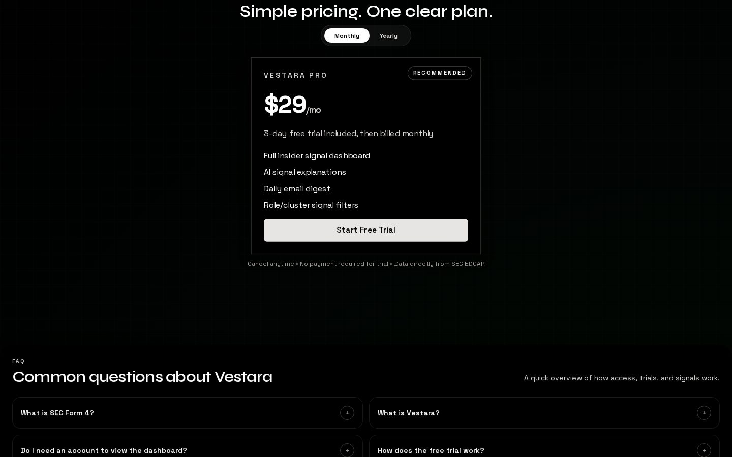 Vestara Pricing