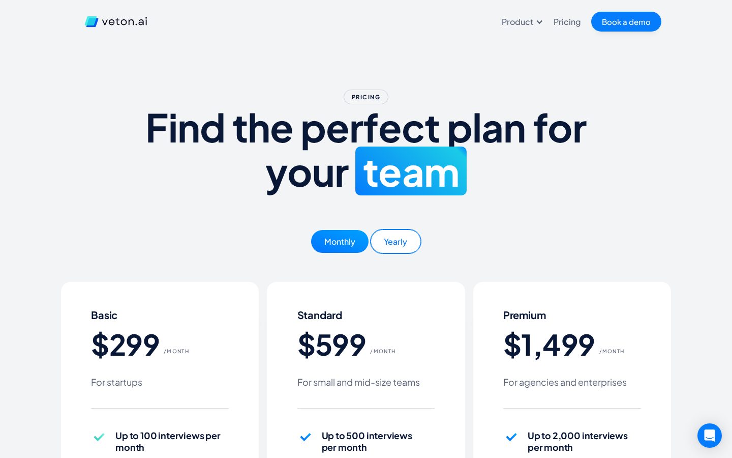 Veton AI Pricing