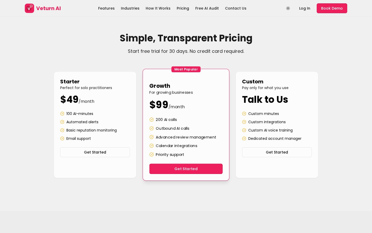 Veturn AI Pricing