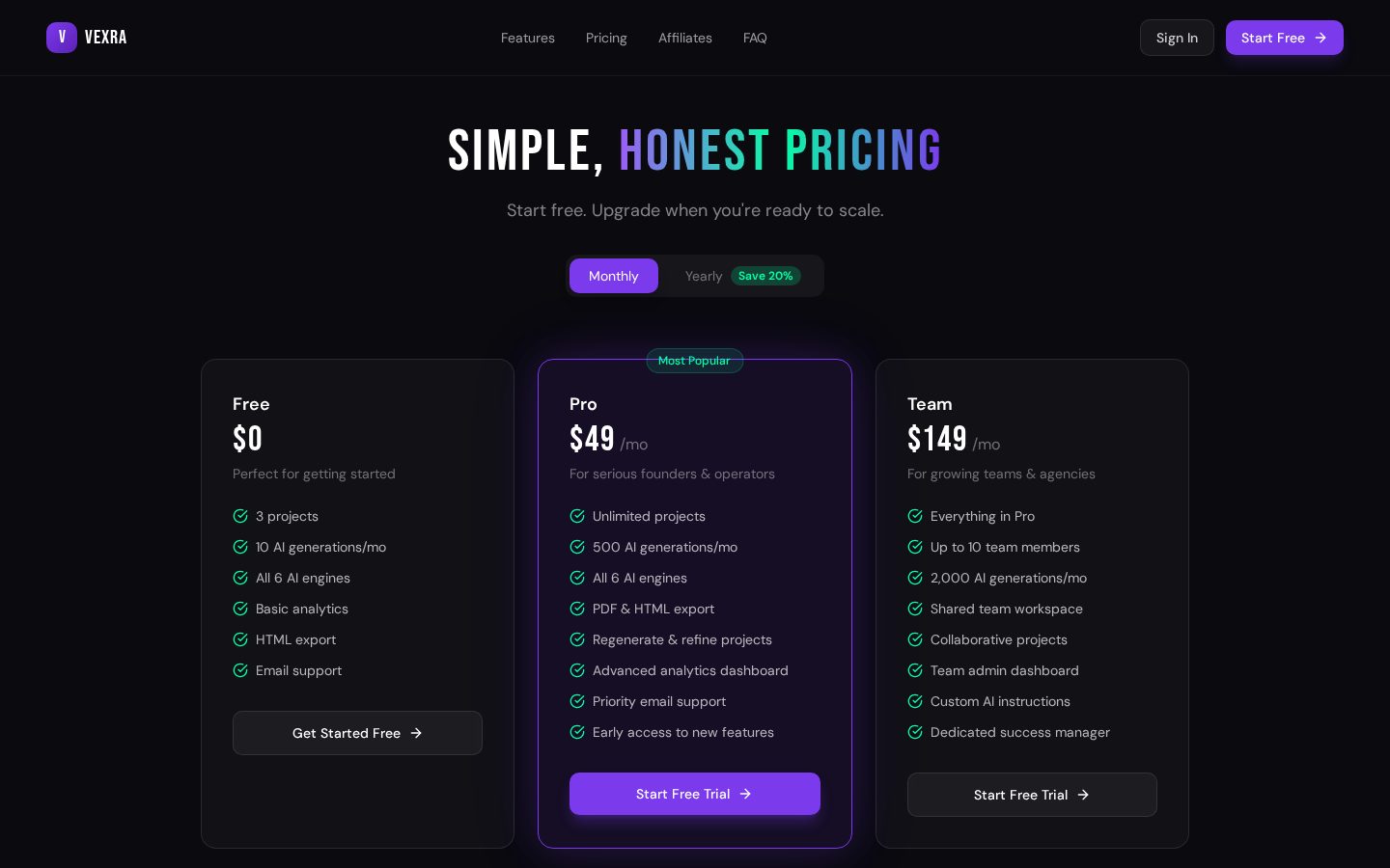 Vexra Pricing