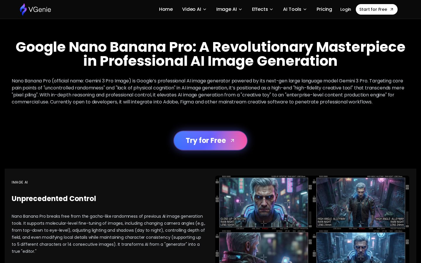 VGenie Nano Banana Pro Homepage