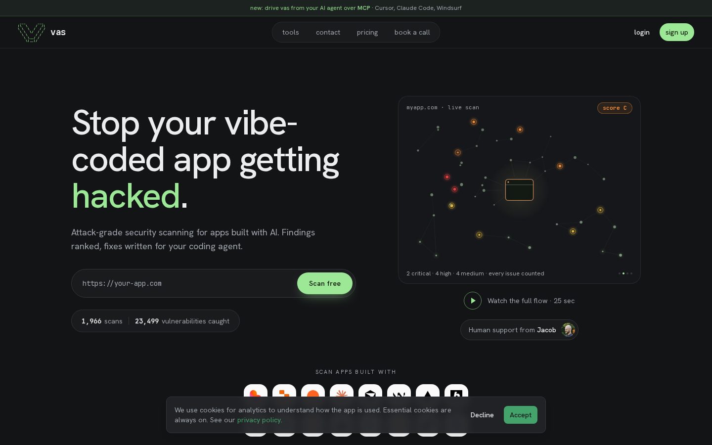 Vibe App Scanner Homepage